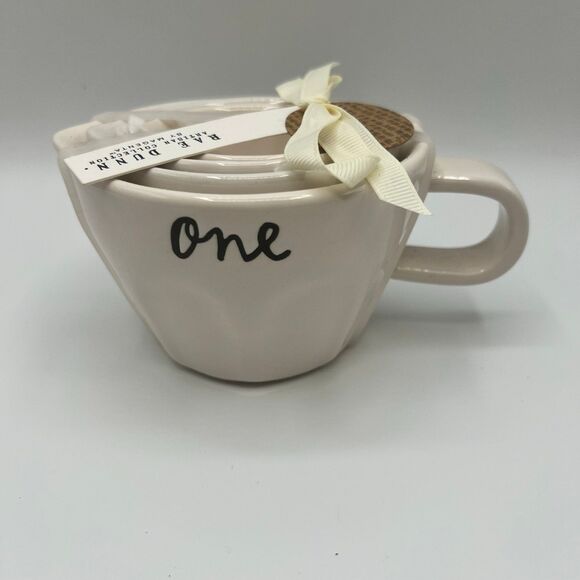 New Rae Dunn Teacup Script Font Measuring Cup Set of 4 - Picture 1 of 7